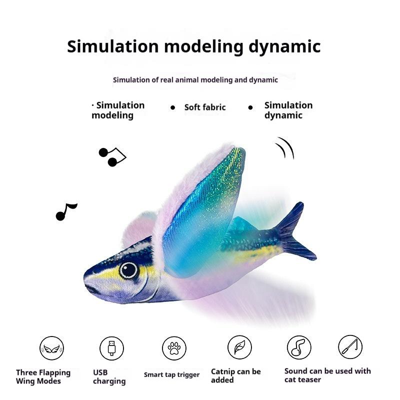 Flying Fish Cat Toy Interactive Cat Toys Rechargeable Chirping Flapping Bird(no Flying) Can Add Catnip Touch Activated Plush Toy