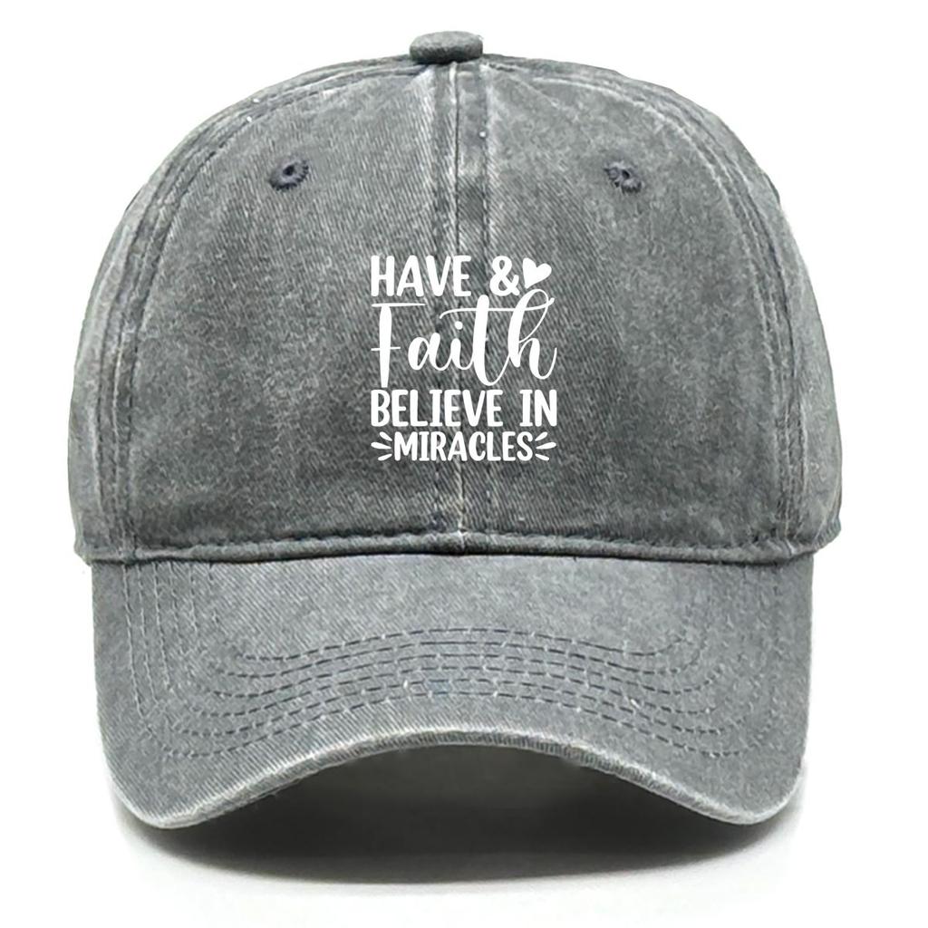 HAVE Faith" Print Adjustable Baseball Hat, Flat Cap Solid Color Casual Headwear Distressed Snapback Sun Hat