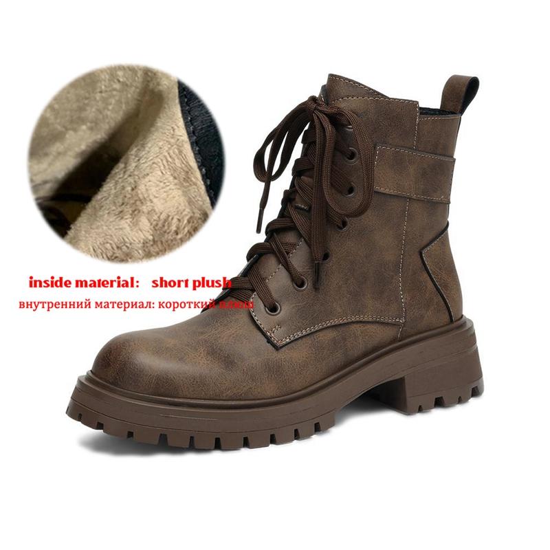 Krazing Pot Cow Skin Winter Round Toe Western Boots Med Heels Lace Up Women British School Ankle Boots