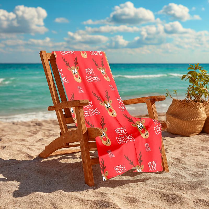 1Pc Christmas Reindeer Beach Towel Quick Dry Multiuse For Beach Pool Gym Yoga Home Travel Christmas Halloween Xmas Gift S1205