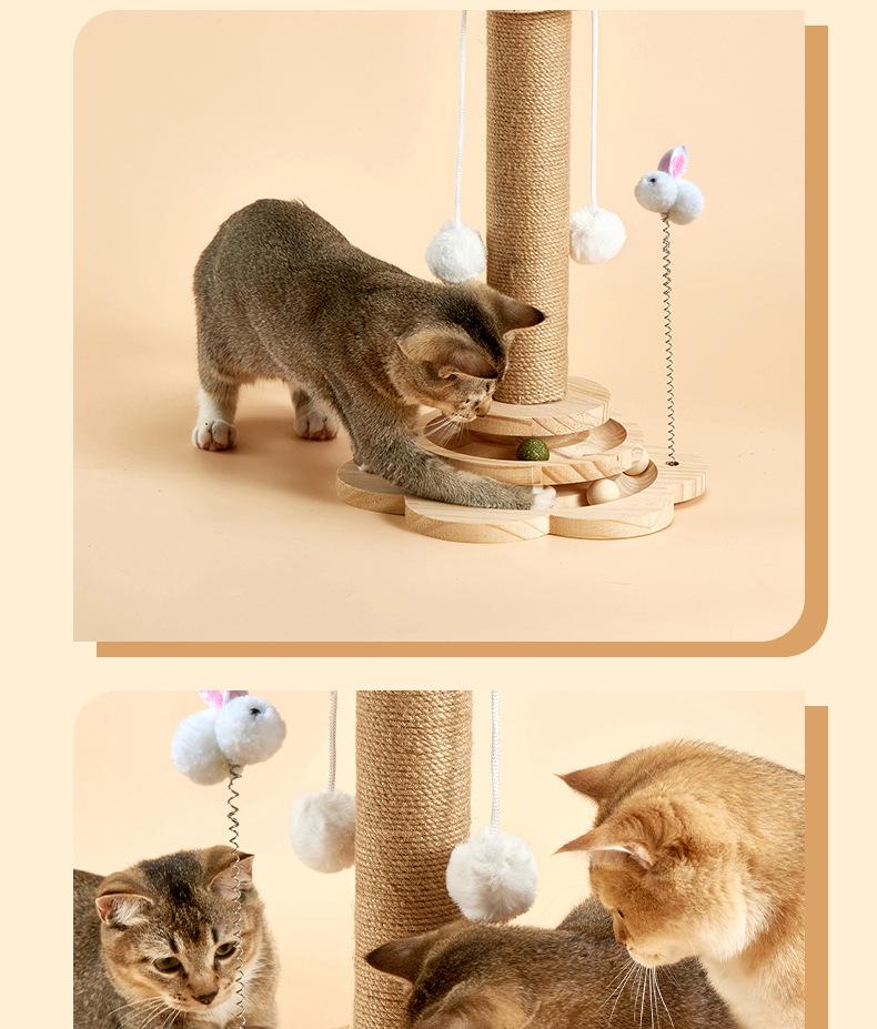 Durable Solid Wood Sisal Cat Scratching Post & Toy - Self-Entertainment and Boredom Relief for Cats