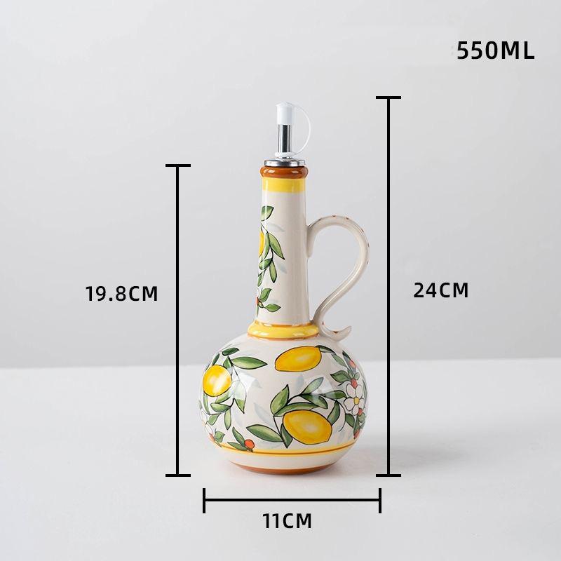 Hand-Painted Ceramic Olive Oil Dispenser Bottle with Handle – 550ML Vintage Mediterranean Style