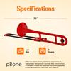 pInstruments pBONE Tenor Trombone in Lightweight and Durable ABS with Antibacterial Red Mouthpiece and Carrying Bb, Bio-Coated Coating, PBONE1R,