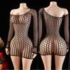 Women Sexy Fishnet Elastic Dress Erotic Lingerie Mesh Hollow Perspective Bodycon Sheath For Sex Clothes Long Sleeves Sleepdress
