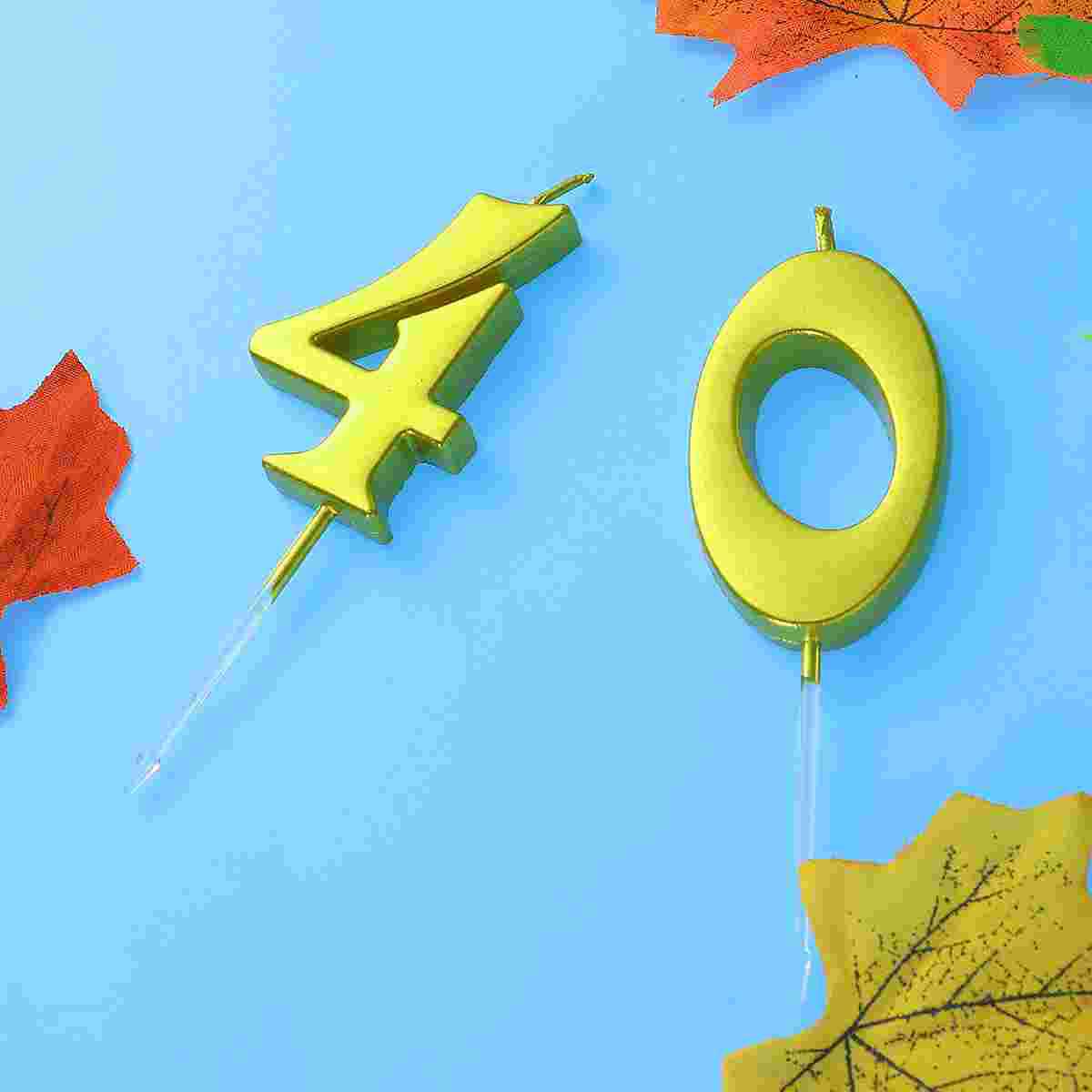 2pcs 40 Birthday Number Decoration Bithday Cake Topper Candles Party Supplies (Number 4+0, Golden)