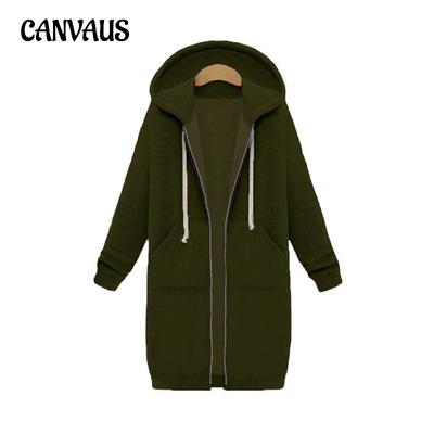 Autumn and Winter Women's Plus Size Hooded Long Sleeve Sweatshirt Mid-Length Jacket