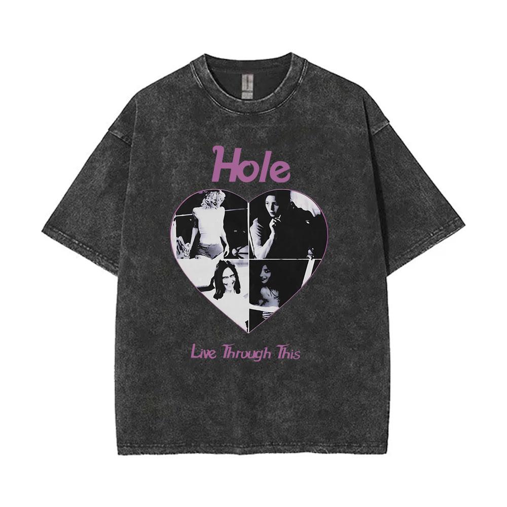 Limited Hole Courtney Love Vintage Gewaschene T-Shirts Herren Damen Alternative Grunge Rockband T-Shirt Übergroße T-Shirts Streetwear