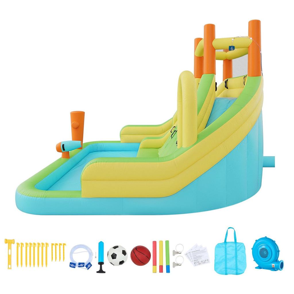 Inflatable Bounce House, 13.3 X 11.4 X 8.4 Ft Inflatable Bounce House Water Slide, Bouncer Castle with Climbing Wall, Double Tall Slides, Splash Pool