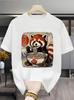 2026 New Cute Red Panda Eating Raunisex T Shirt Kawaii Animal Graphic Tee Japanese Food Print Summer Top Funny Cile S