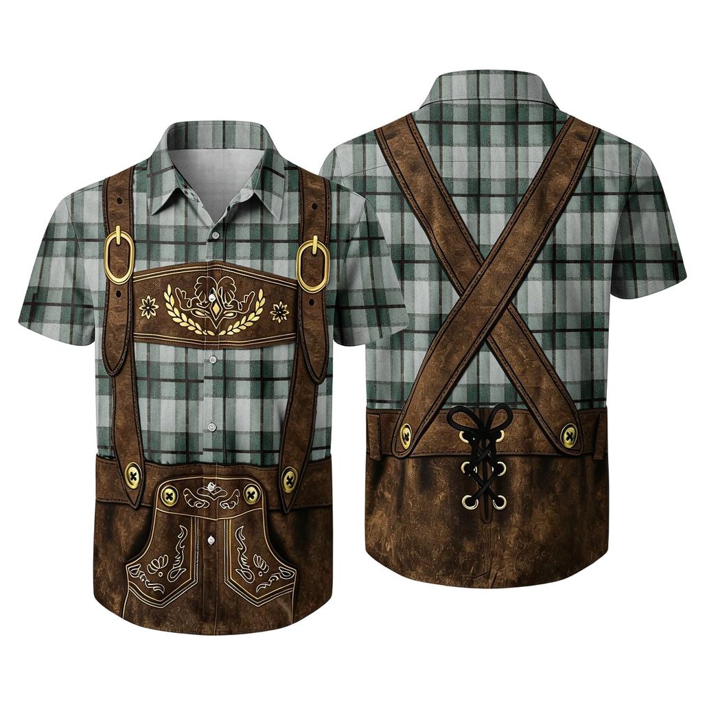 Men’s Short Sleeve Button Down Shirt with Vintage Festival Inspired Print Relaxed Fit Casual Party and Everyday Top