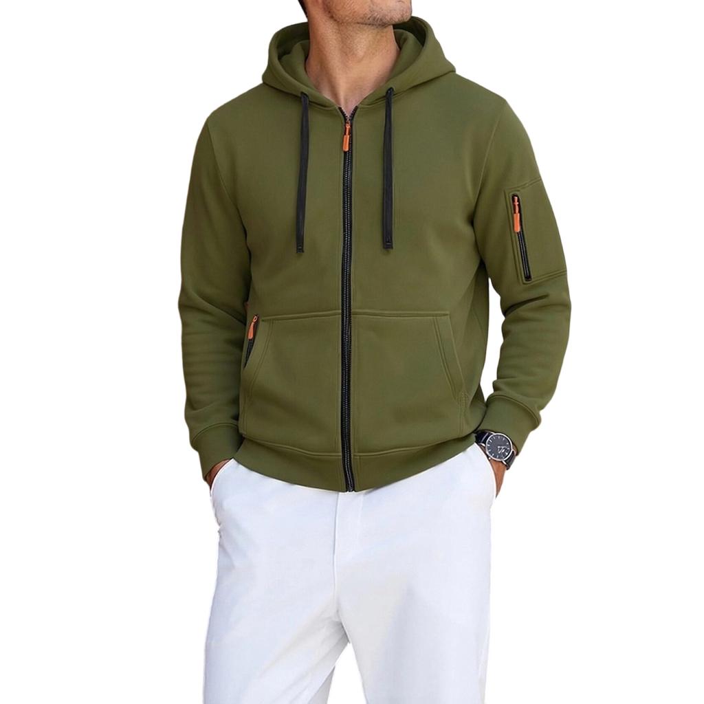 Men's Hooded Zip-Up Jacket Casual Athletic for Fall and Winter
