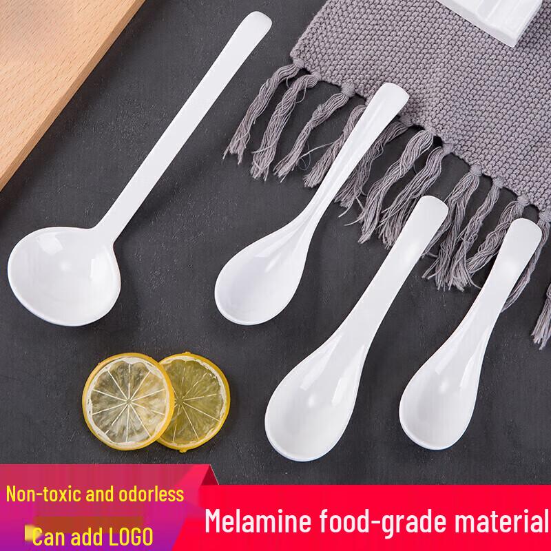 White Melamine Long-Handle Soup Spoon