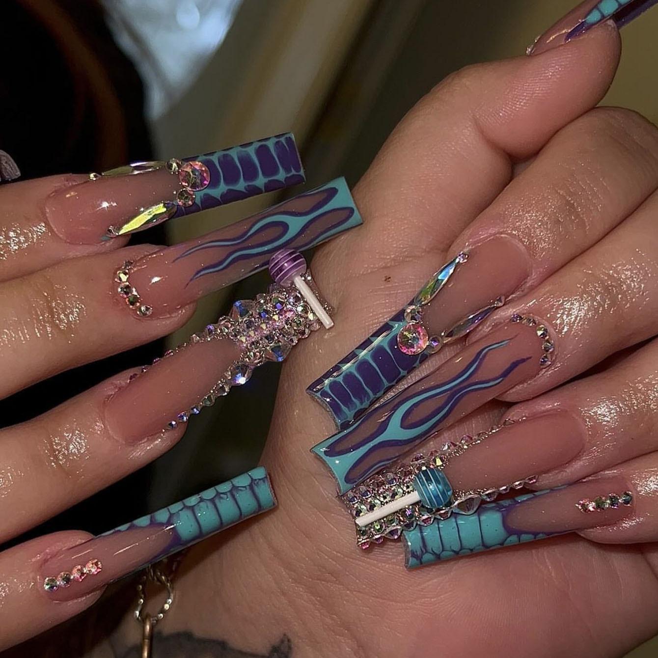 French wearing nail explosion flash diamond explosion flash nail piece finished water pipe rectangular nail fake nail