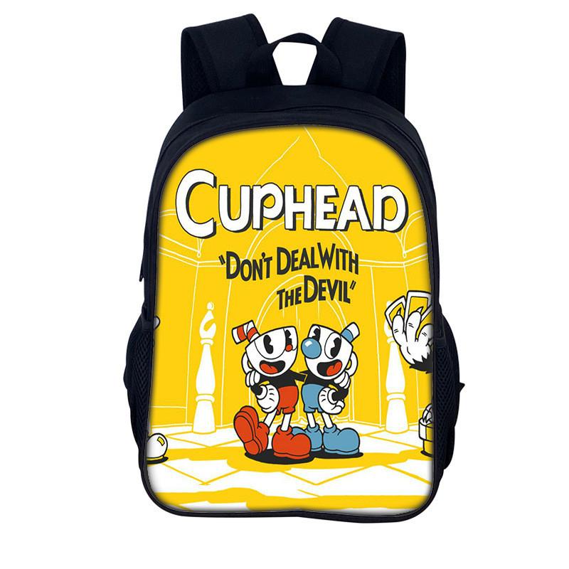 Cuphead Cartoon Backpack For Kids With Nylon Material And Spacious Design For School And Travel