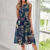 Women's Casual Fashion Floral Print Round Neck Sleeveless Midi Dress