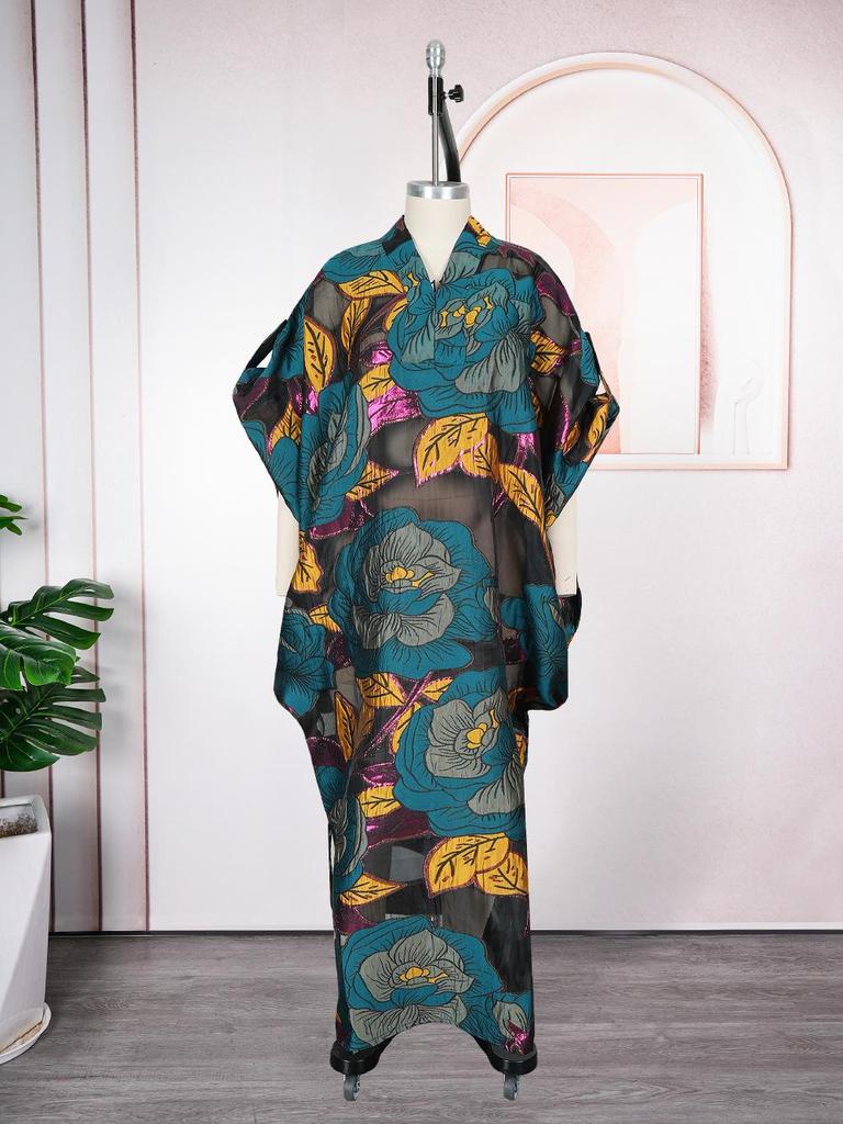 Afrikanisches Übergrößen Damen Ethno-Print Langes Roben- & Kopftuch-Set