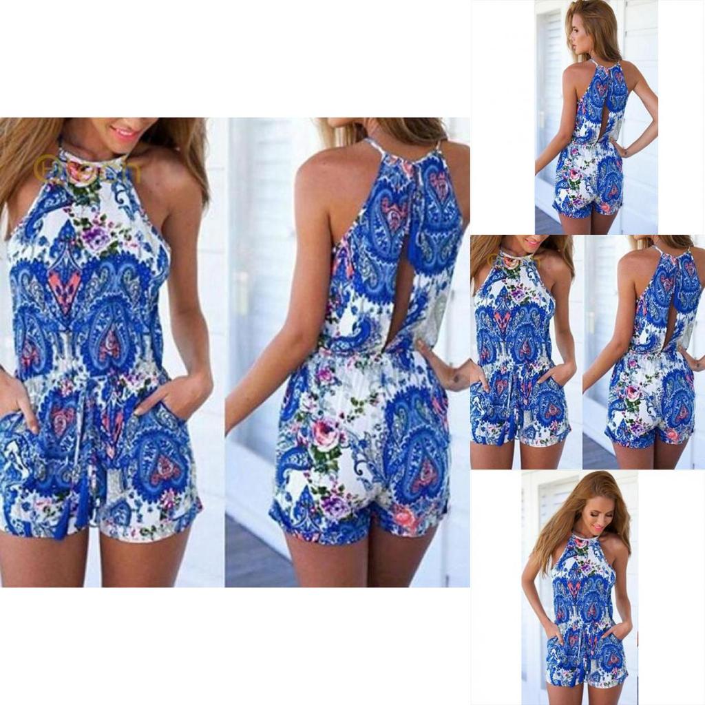Stylish Women Summer Sexy Romper With Beautiful Floral Print And Backless Design