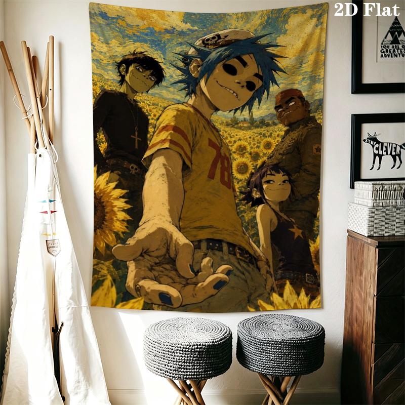 Gorillaz Wall Tapestry Aesthetic Wall Hanging Printed Fabric Blanket Decorative Tapestries for Bedroom Living Room Home Decor