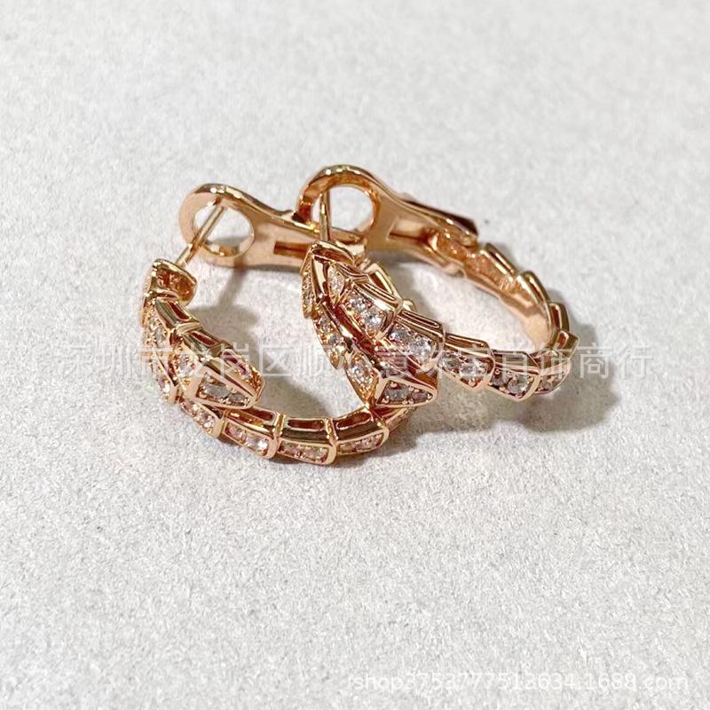 U-shaped Snake Stud Earrings: S925 Silver, 18K Gold Plated, Full Diamond, Mother-of-Pearl, Fashionable & High-End Feel 925 Silver