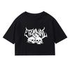 Sexy Punk Goth Crop Tops Women Mujer Summer Black Skull Print Harajuku Grunge Y2K O-Neck Slim Vintage Streetwear T-Shirt