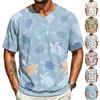 Men's Casual V Neck Lightweight Breathable Short Sleeve Shirt Summer Comfortable Fit Soft Fabric Printed Design
