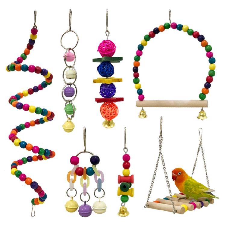 

Bird Parrots Toy Colorful Hanging Cage Climbing Ladder with Natural Wood Parrots Suspension Bridge Swing Toy Supply 1