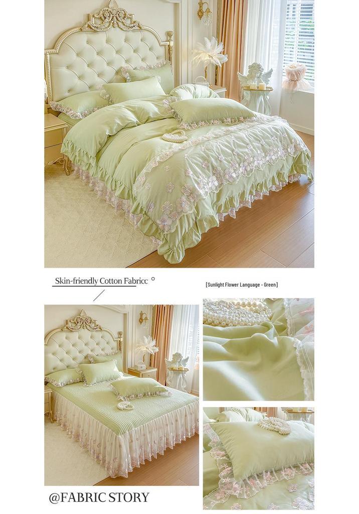 Premium Skin-Friendly Cotton Lace Bedding Set - All-Season Princess Style Duvet Cover (4-piece)