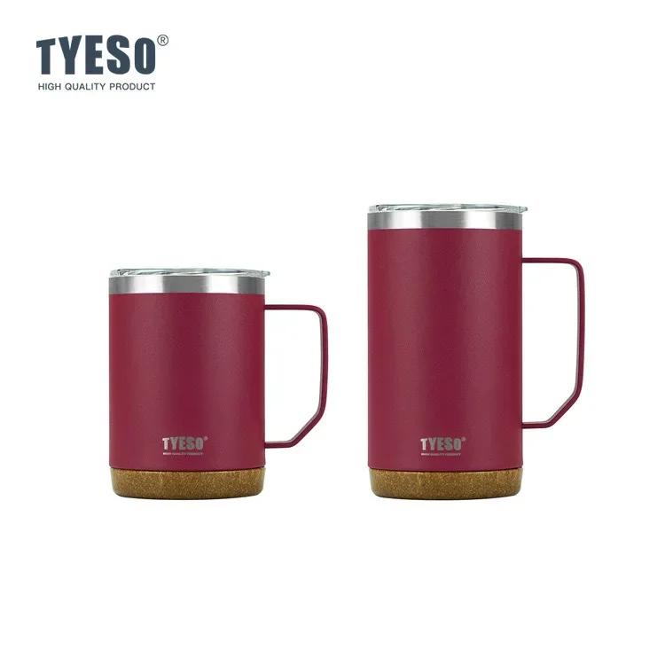 Tyeso Wood Grain Base Large Capacity Coffee Mug Stylish Functional Covered Drinking Cup for Office Home Use Desktop Accessory