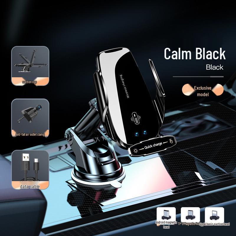 2025 Black Automatic Car Phone Mount & Wireless Charger with Apple Navigation