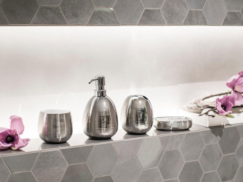 AWD INTERIOR Cleo 1434 Toothbrush Mug, Silver, Glamorous Stoneware