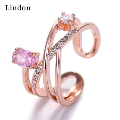 Lindon Classic Copper Alloy Zircon Ring Ladies Jewelry Wedding Promise Party Gift