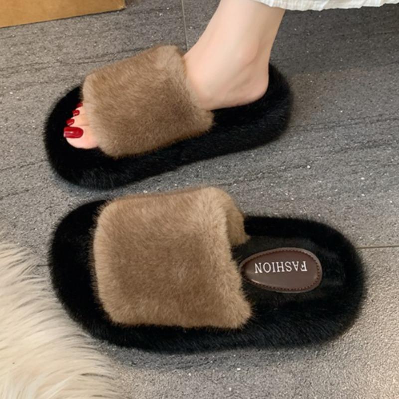 Fashion Flats Women Platform Slippers 2025 Winter Fluffy Casual Shoes Fashion Elegant Slingback Flip Flops New Trends Designer Zapatos