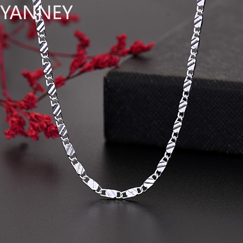 

New fine 925 Sterling Silver 2MM flat Clavicle chains Necklaces for Men Women wedding party Jewelry Christmas gifts 40-75cm 16 inches 40 cm