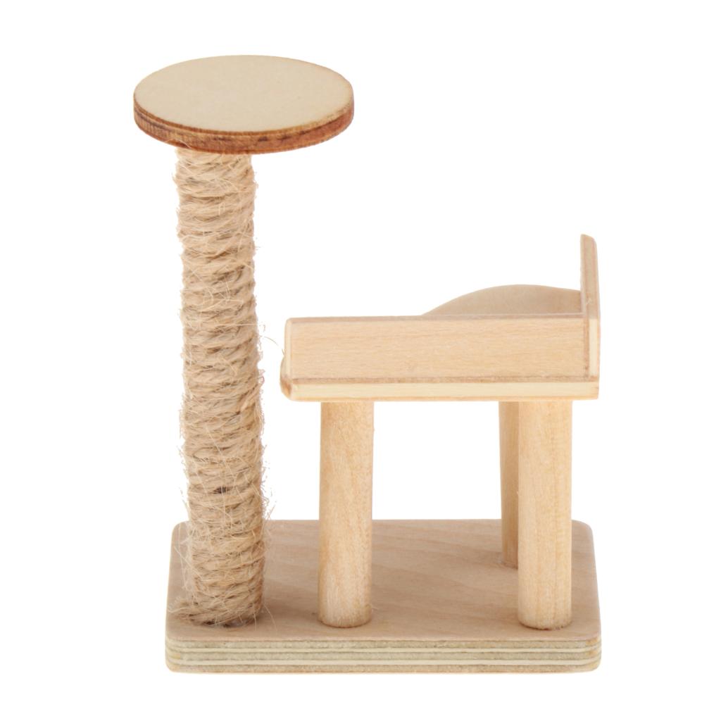 1/12 Wood Handmade Dollhouse Mini Cat Tree Scratching Post Miniatures Furniture Model Decor for DIY Toys