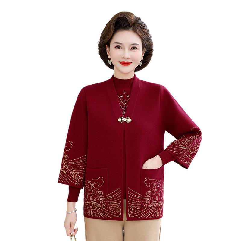 Mamas 2025 Strick-Zweiteiler Herbst/Winter Cardigan-Set für Frauen mittleren Alters