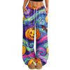 Women's Casual Halloween Printed Wide Leg Pants with Elastic Waist and Drawstring
