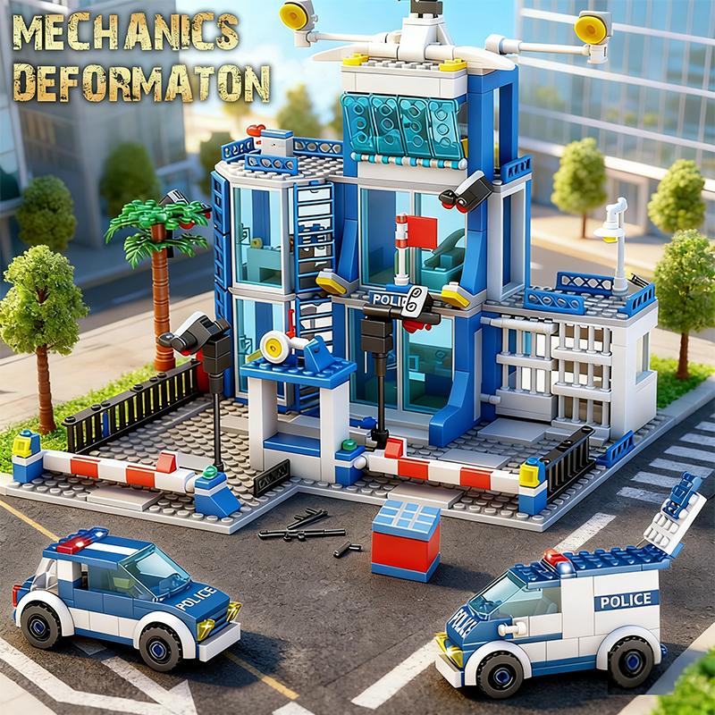 Auto Parts Decorate Boys City Police Station Building Blocks Set Swat Car Helicopter City Construction Blocks Children Toy Christmas Holiday Gift