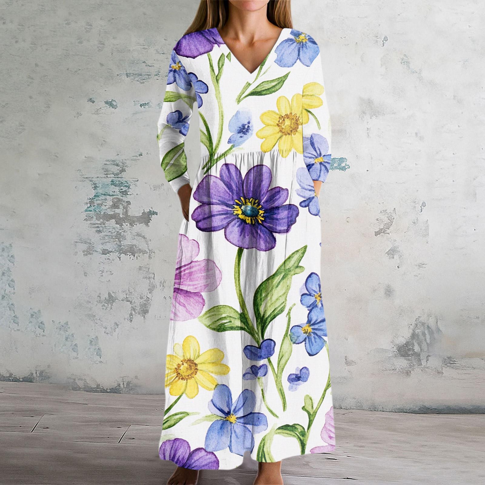 

Женское модное платье Весеннее платье с V-образным вырезом и длинными рукавами L фиолетовый