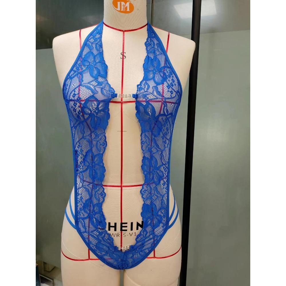 Erotic Sexy Crotchless  Lingerie Women Lace Hollow Bra Set Erotic Costumes Teddy Baby Doll Dress Open Bra Porn Underwear Set