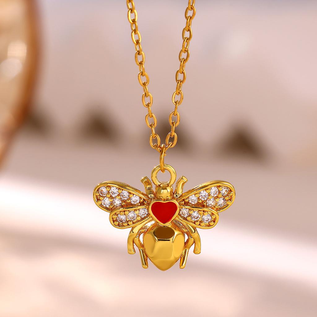 Vintage Enamel Necklace For Women Gold Color Flower Stone Charm Bee Sun Pendant Drip Oil Collier Femme Aesthetic Jewelry Gifts
