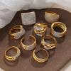 Three-layer Ring with Rhinestones, Stainless Steel Fashion Simple Design, Gold-plated Stainless Steel Ring for Women