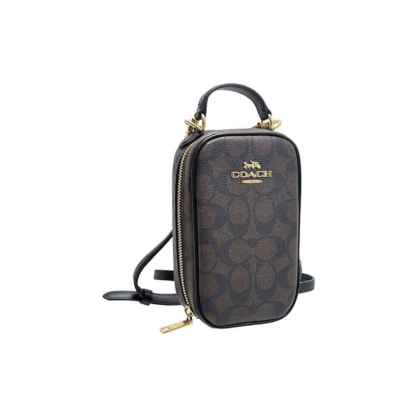 Coach Eva 11 Classic Monogram Print Four Card Slot Zipper Closure Synthetic Leather Phone Bag Handheld Shoulder Crossbody Mini Women bags CC872-IMAA8