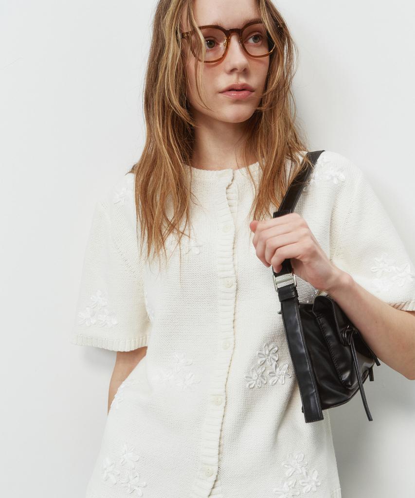 Plac Women Flower Button Down Short Sleeve Cardigan