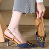 Light Luxury Bag Head Thin Heel Sandals Women's 2024 Summer New French Celebrity Shallow Mouth Pointed Denim High Heel