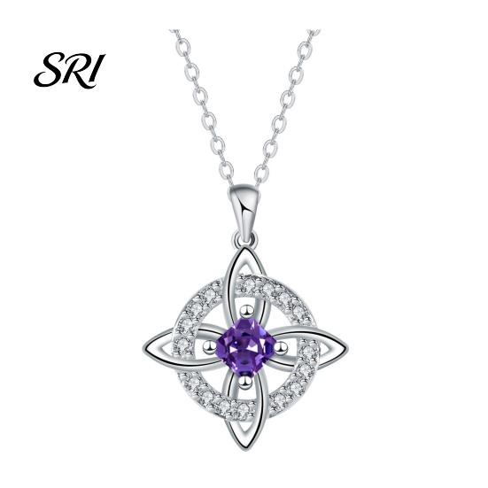 Witch Knot Necklace Celtic Witches Birthstone Sparkling Symbol Birth Month Stone Wiccan Spiritual Jewelry Gift for Women Mom Wife Girlfriend