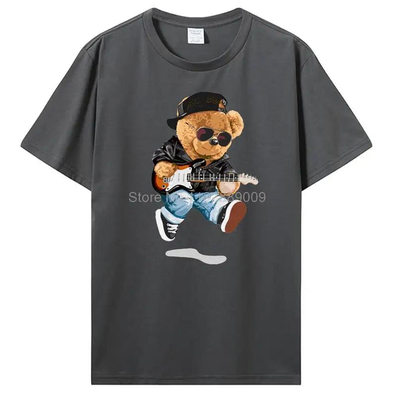 Teddy Bear Playing Badminton T-shirt Cotton Clothing Tops Graphics Kawaii Men Women Short Sleeve Print TShirt Tees Women Men