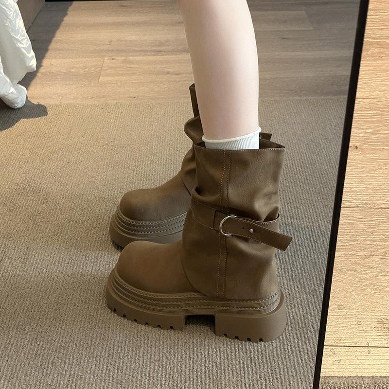 

Internet celebrity popular pants boots women 2025 new thin Martin boots retro fashion thick heel fried street Maillard boots 35 светло-коричневого