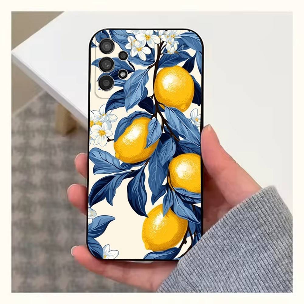 Fruit lemon Painting Case For Samsung S22,S21,S9,S25,S24,S23,Ultra,FE,S20,S10,Plus,Lite,Soft Silicone Black