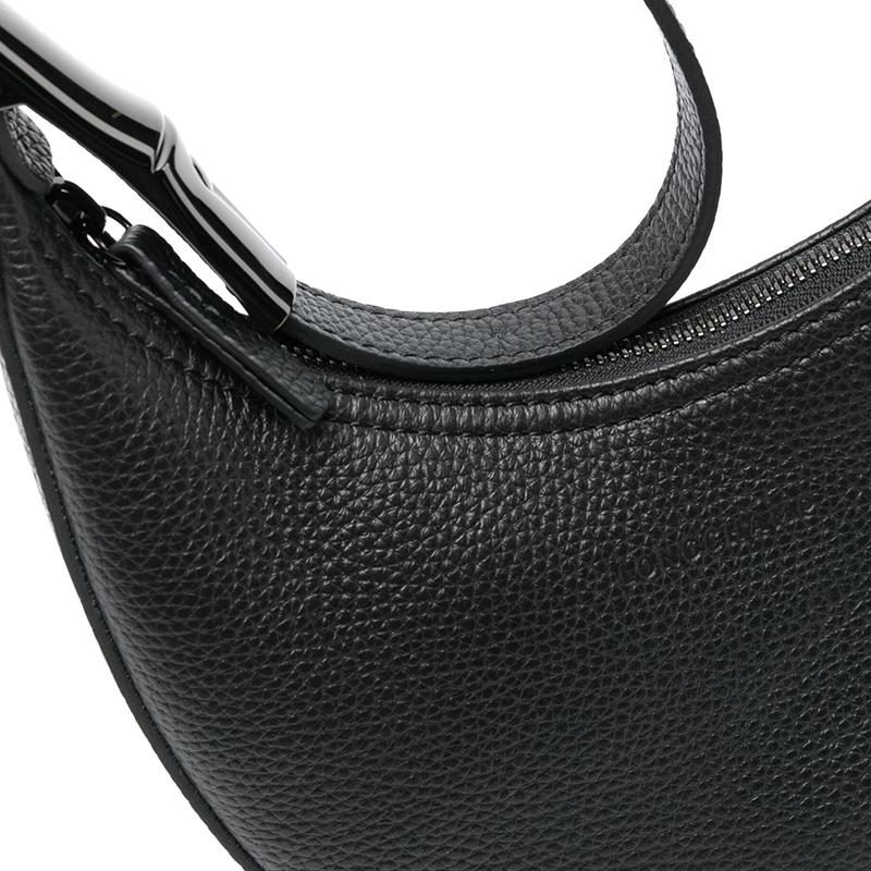 Longchamp Le Roseau Essential 21 Embossed Logo Zipper Closure Leather Half Moon Handheld Shoulder Bag Small Women Handbags Black 10217968001
