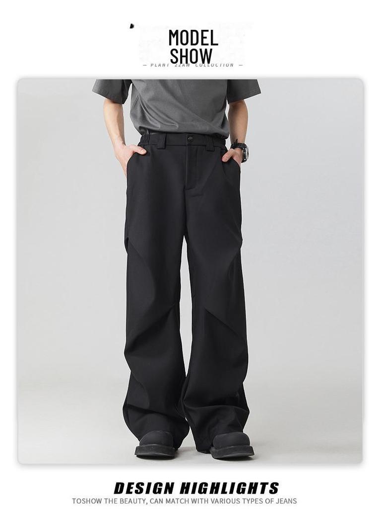 Muqiu Męskie Letnie Plisowane Szerokie Spodnie